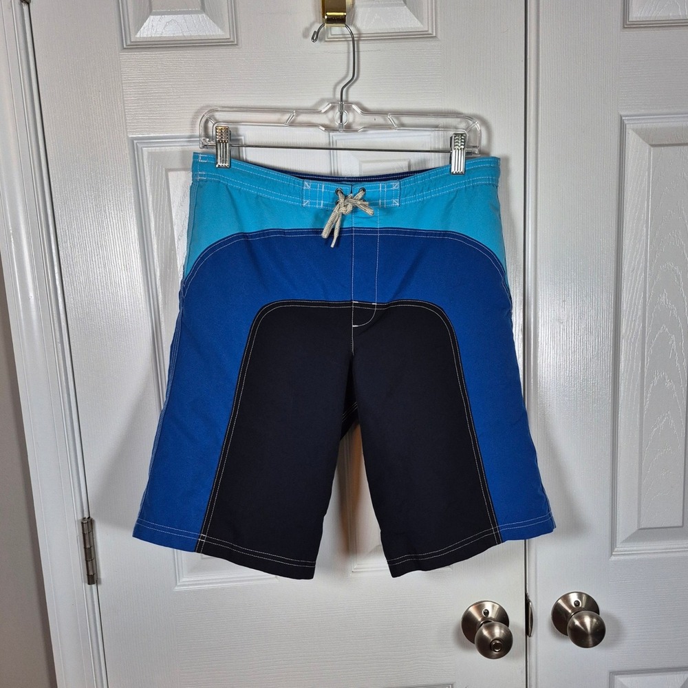 Lands' End Kids swim trunks swimsuit boys blue colorblock large 14 / 16